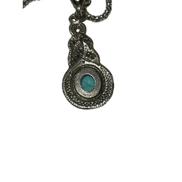 Western Blue Turquoise Dangle Pendant Chain Necklace Hook Earring Jewelry Set - Picture 6 of 7